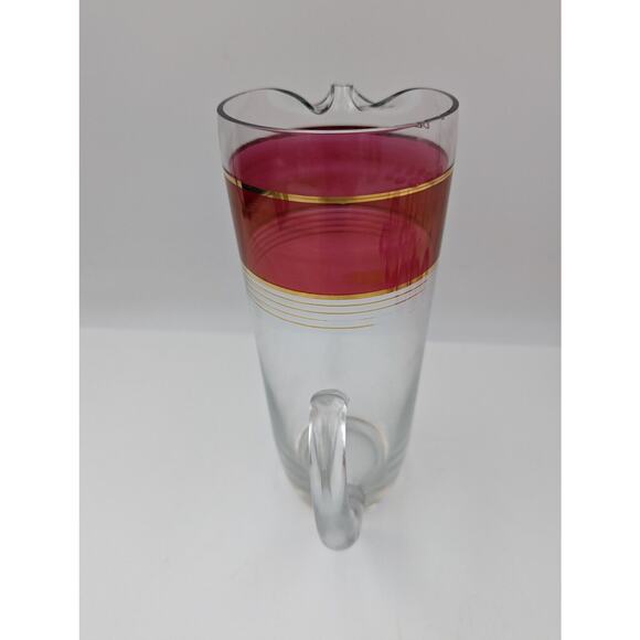 West Virginia Glass Ruby Red Gold Martini Cocktail Pitcher and 8 Cordial Glasses - Picture 16 of 16